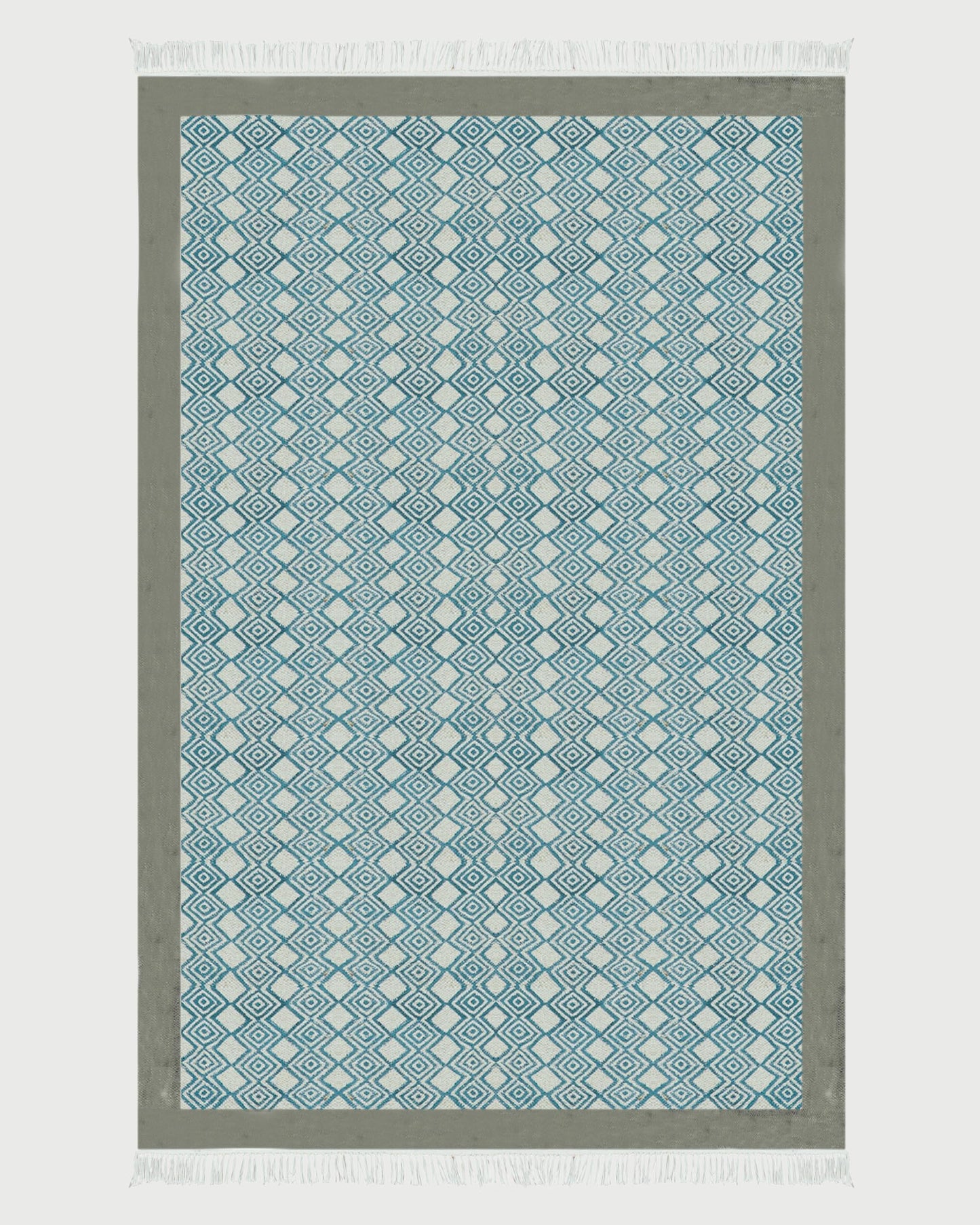 Hand Block Printed Farm House Blue Cotton Dhurrie