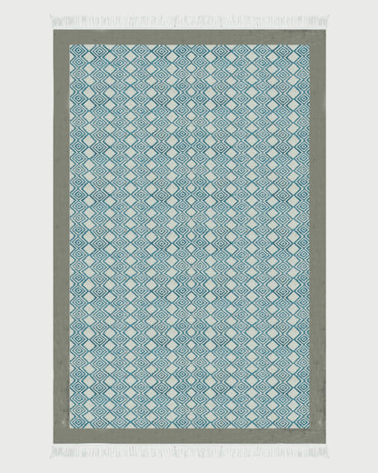 Hand Block Printed Farm House Blue Cotton Dhurrie