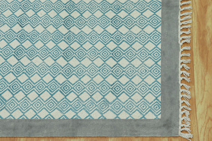 Hand Block Printed Farm House Blue Cotton Dhurrie