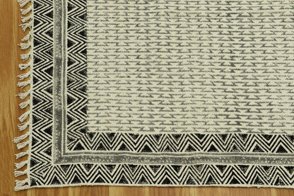 Hand Block Printed Indoor Brown Cotton Dhurrie