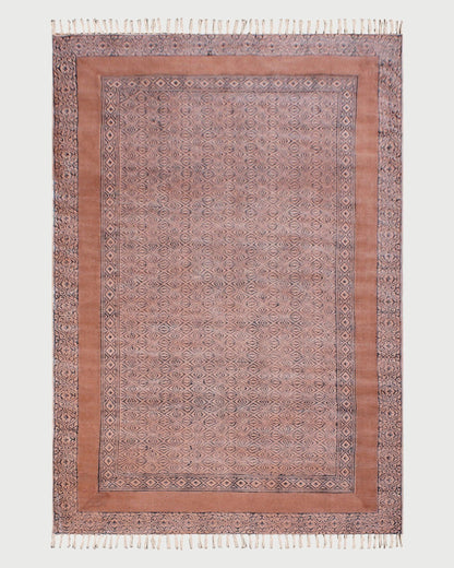 Brown Hand Block Printed  Farm House Cotton Dhurries