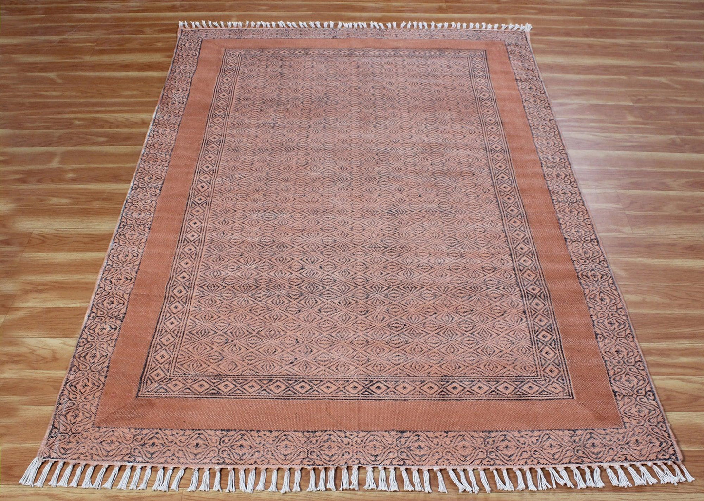 Brown Hand Block Printed  Farm House Cotton Dhurries