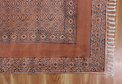 Brown Hand Block Printed  Farm House Cotton Dhurries