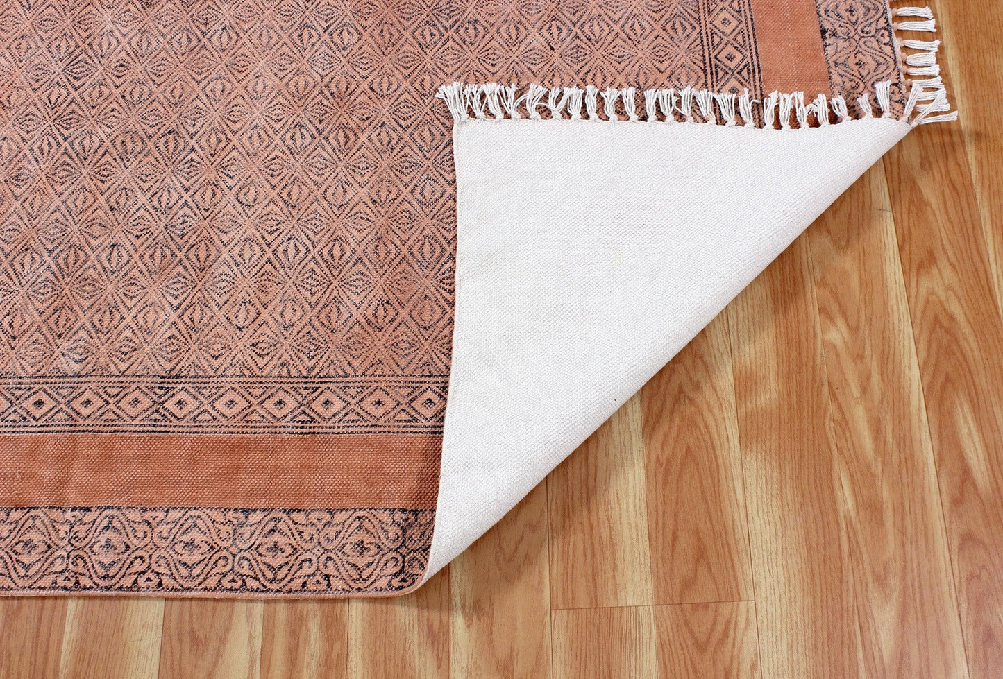 Brown Hand Block Printed  Farm House Cotton Dhurries