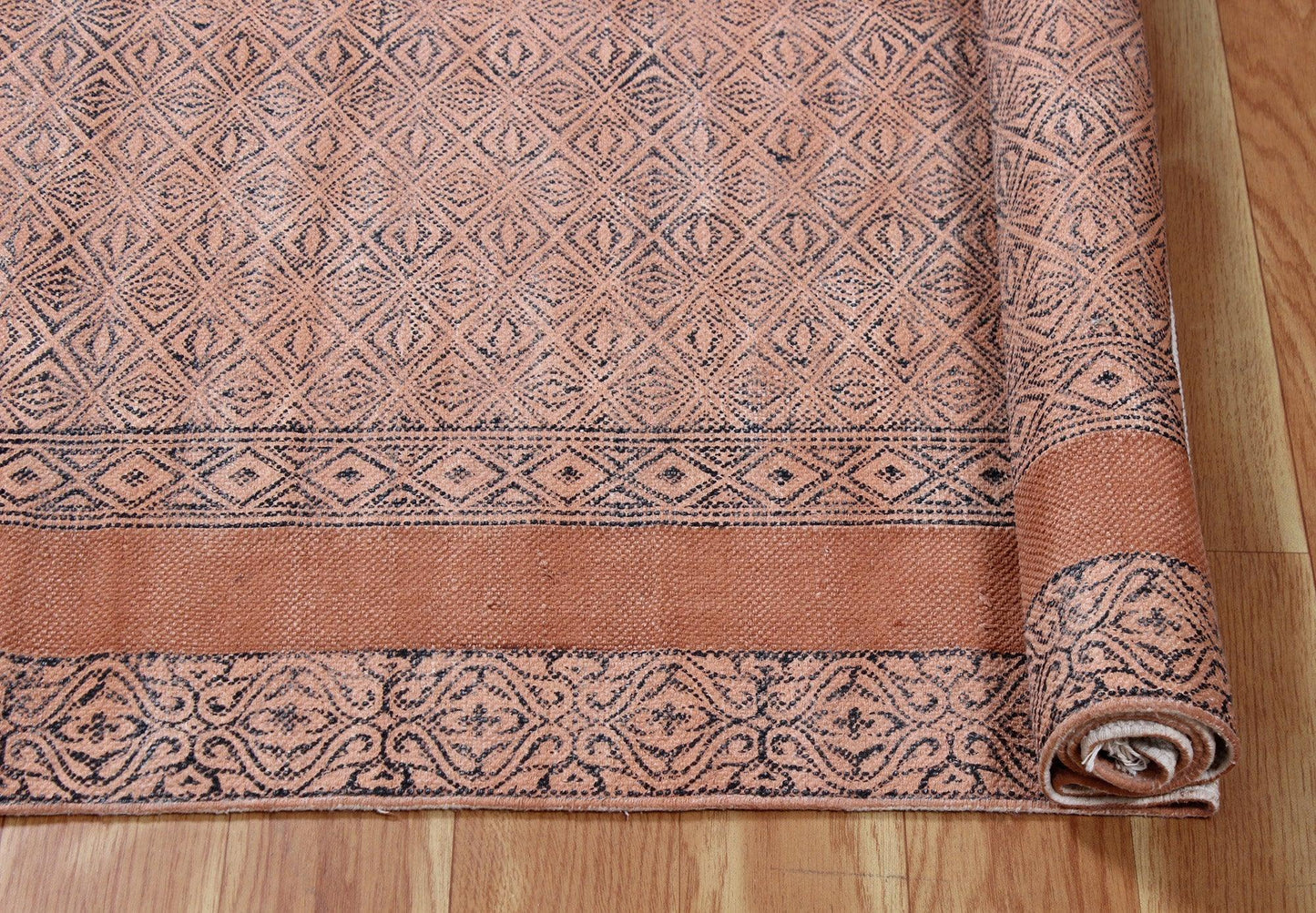 Brown Hand Block Printed  Farm House Cotton Dhurries