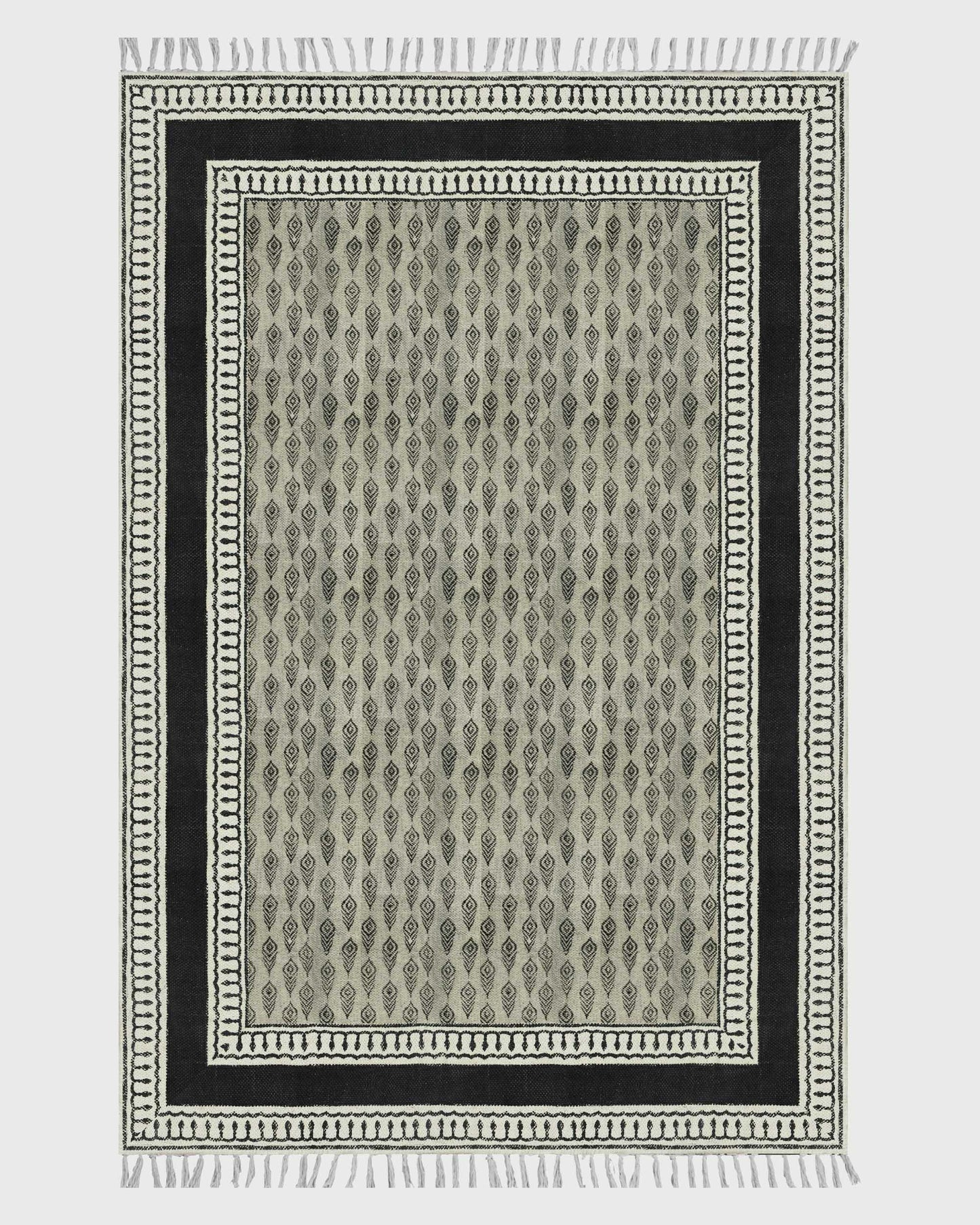 Gray Hand Block Printed Interior Cotton Dhurrie