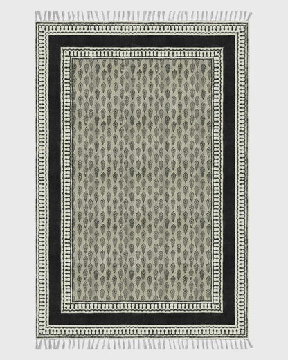 Gray Hand Block Printed Interior Cotton Dhurrie