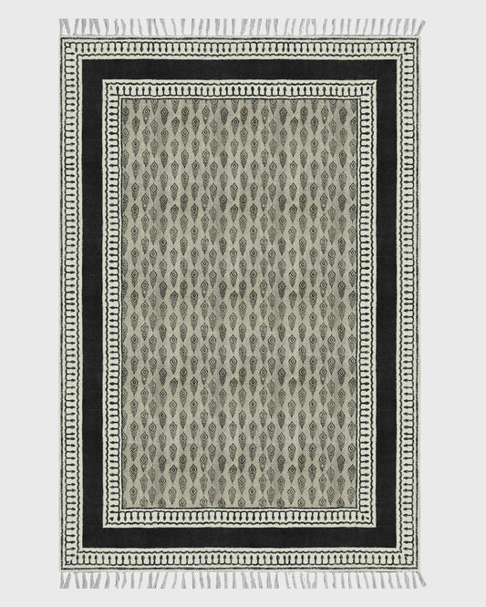 Gray Hand Block Printed Interior Cotton Dhurrie