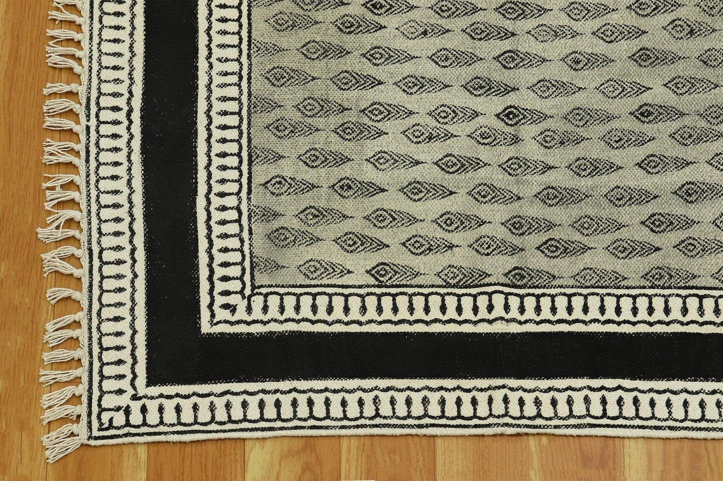 Gray Hand Block Printed Interior Cotton Dhurrie