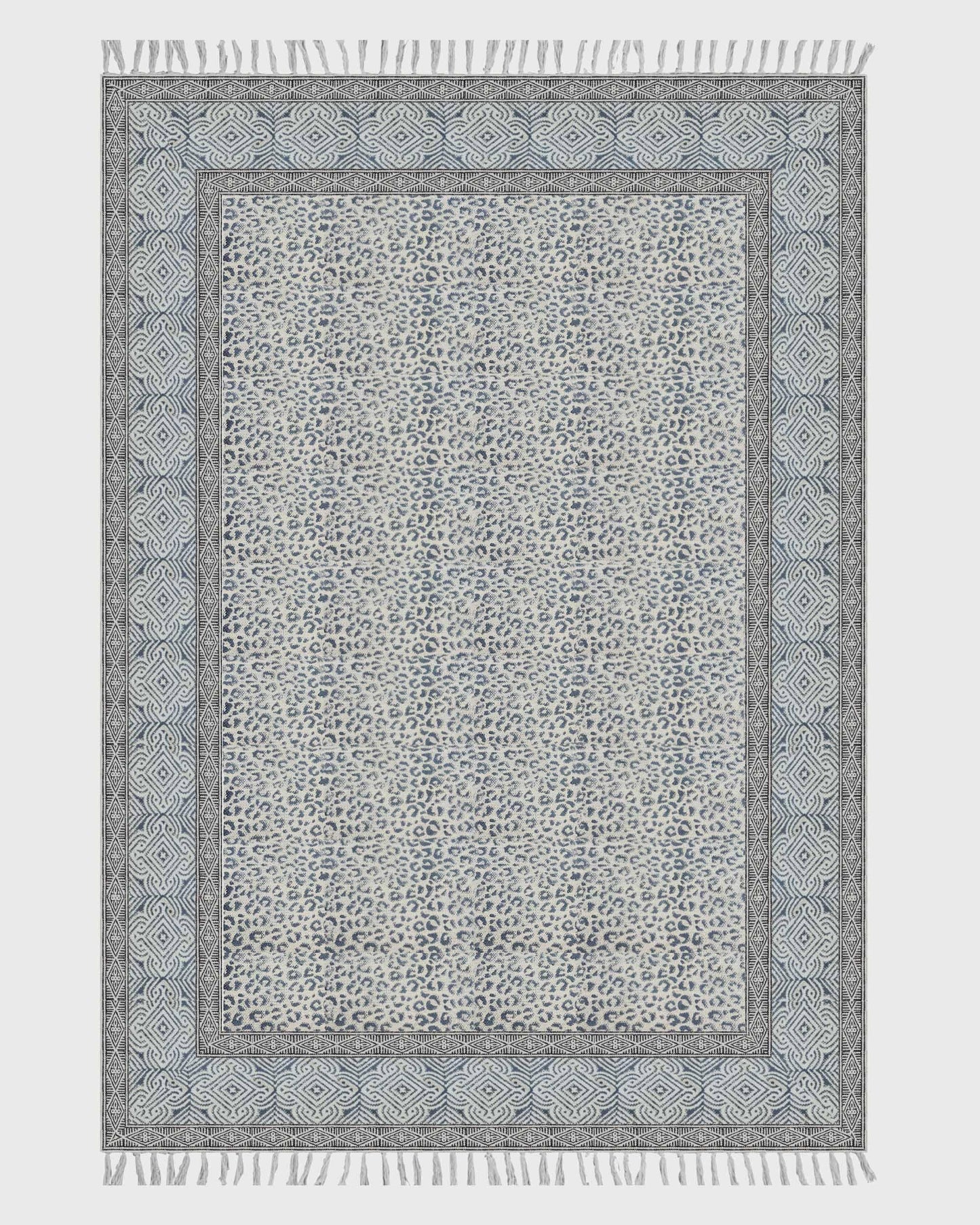 Gray Indian Hand Block Print Geometric Cotton rug