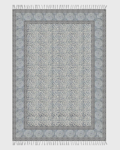 Gray Indian Hand Block Print Geometric Cotton rug