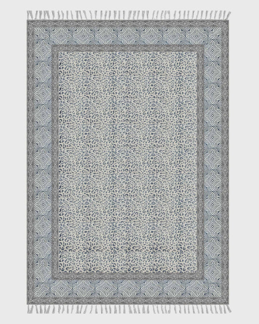 Gray Indian Hand Block Print Geometric Cotton rug