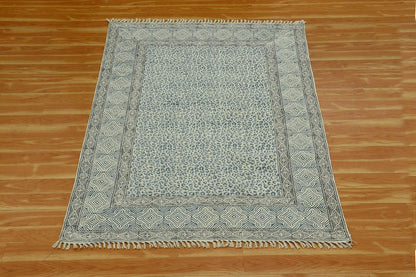 Gray Indian Hand Block Print Geometric Cotton rug