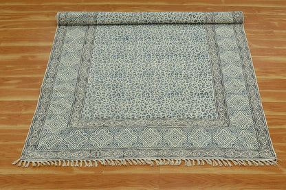 Gray Indian Hand Block Print Geometric Cotton rug