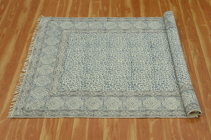 Gray Indian Hand Block Print Geometric Cotton rug