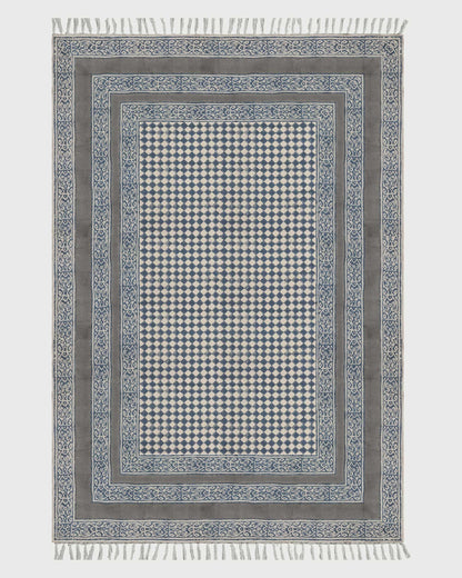 Gray Beige Indian Hand Block Print Geometric Cotton rug