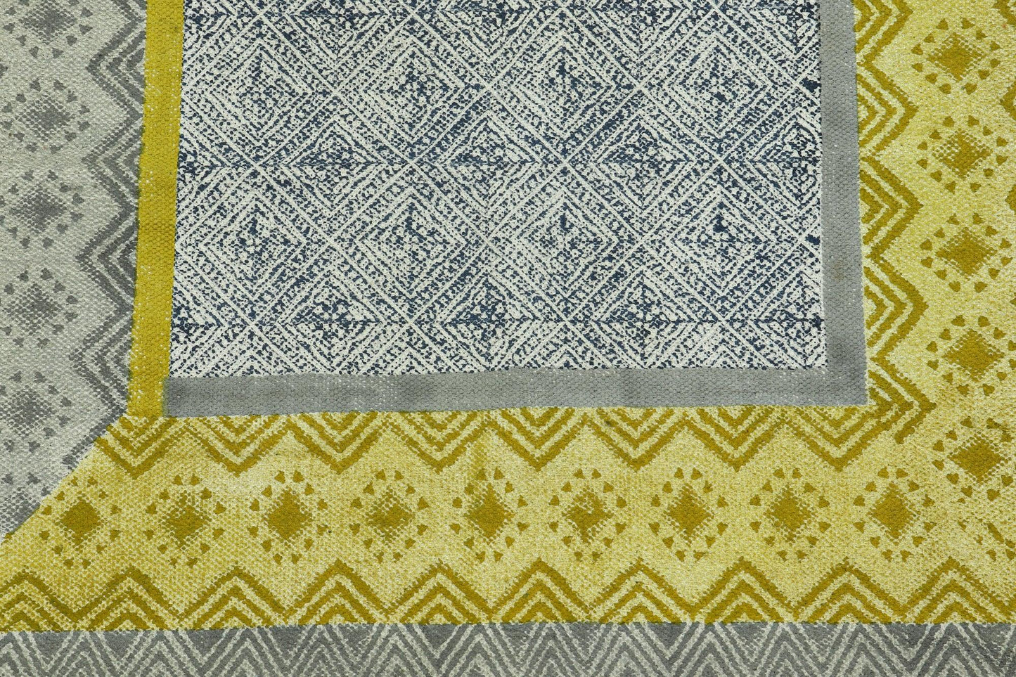 Gray Yellow Indian Hand Block Print Geometric Cotton rug