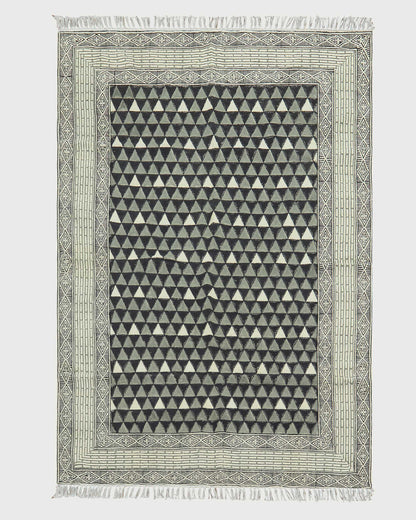 Black Gray Indian Hand Block Print Geometric Outhouse Cotton rug