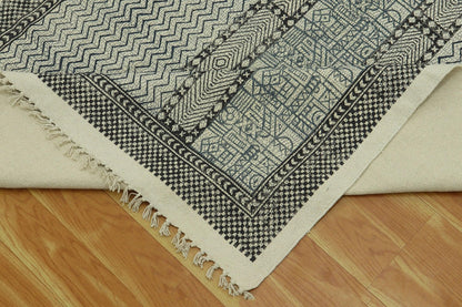 Gray Black Indian Hand Block Print Geometric Outhouse Cotton rug