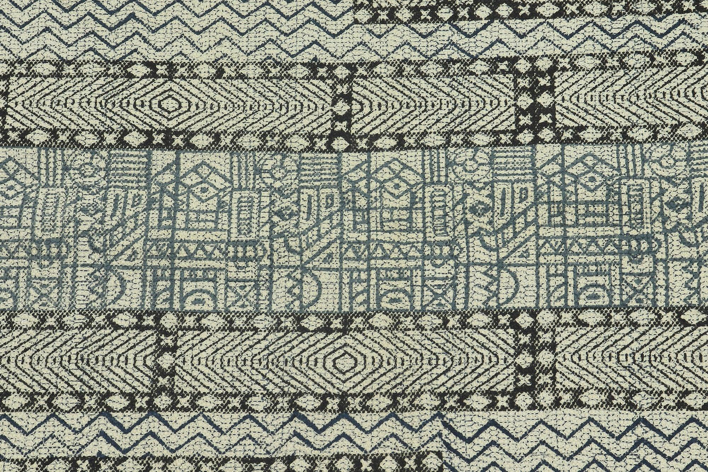 Gray Black Indian Hand Block Print Geometric Outhouse Cotton rug