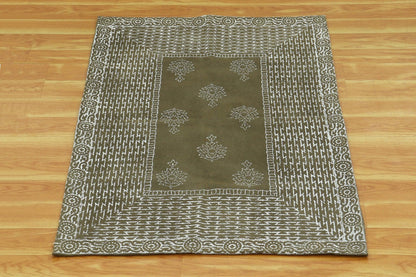 Brown White Indian Hand Block Print Geometric Outhouse Cotton rug