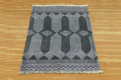 Black Gray Indian Hand Block Print Geometric Trendy Cotton rug