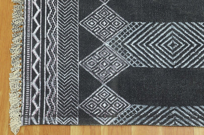 Black Gray Indian Hand Block Print Geometric Trendy Cotton rug