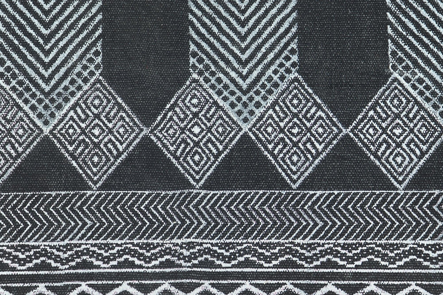 Black Gray Indian Hand Block Print Geometric Trendy Cotton rug