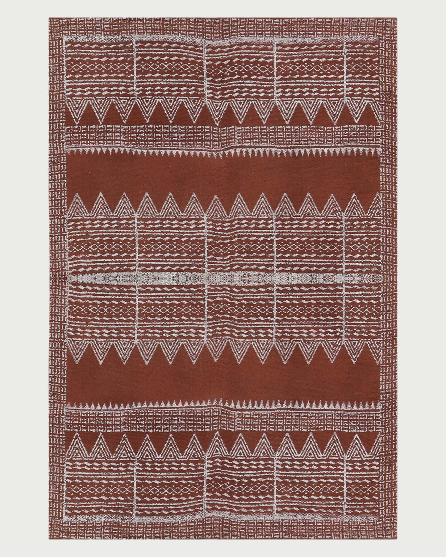 Brown Beige Indian Hand Block Print Geometric Trendy Cotton rug