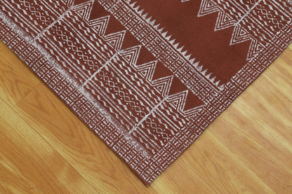 Brown Beige Indian Hand Block Print Geometric Trendy Cotton rug