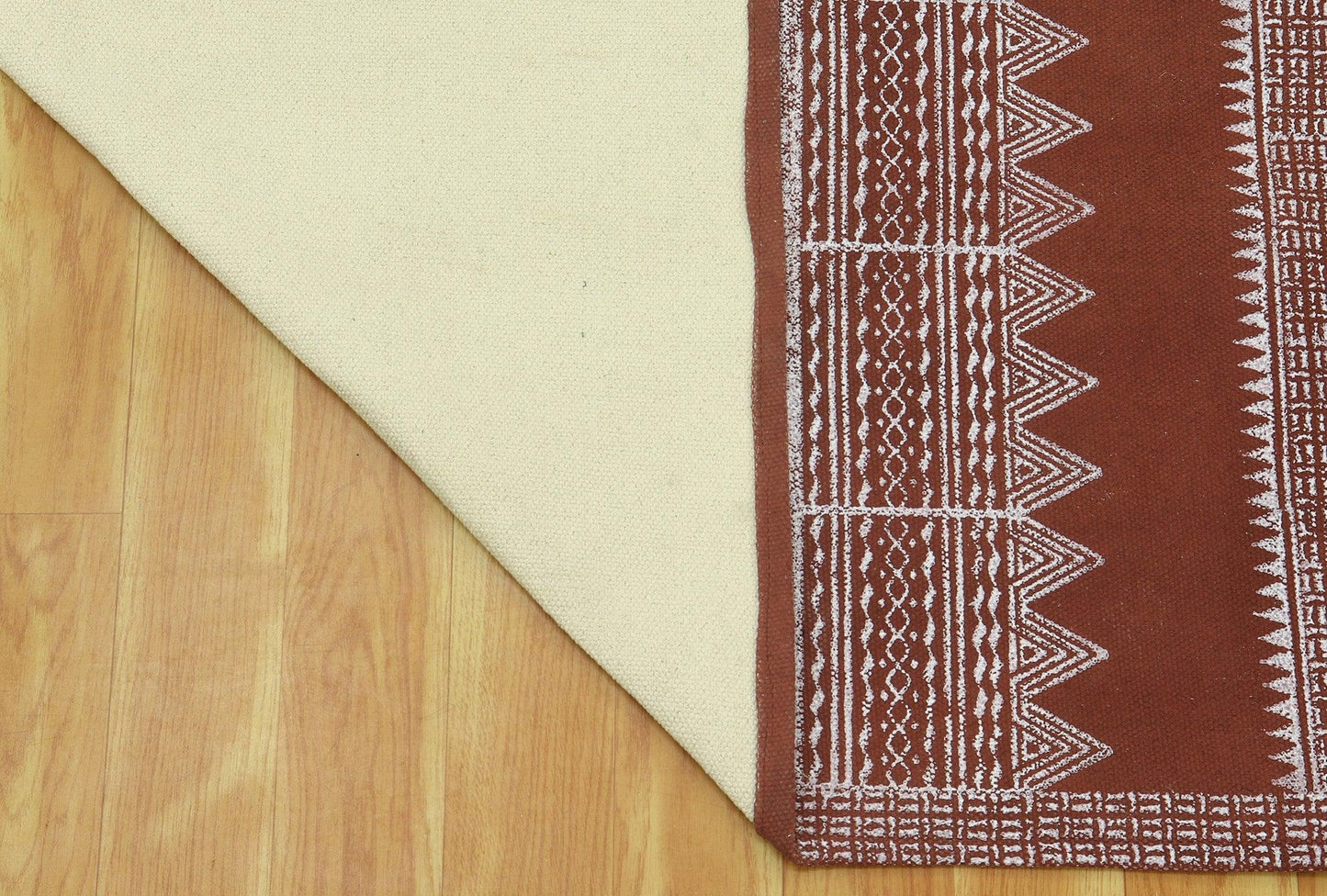 Brown Beige Indian Hand Block Print Geometric Trendy Cotton rug