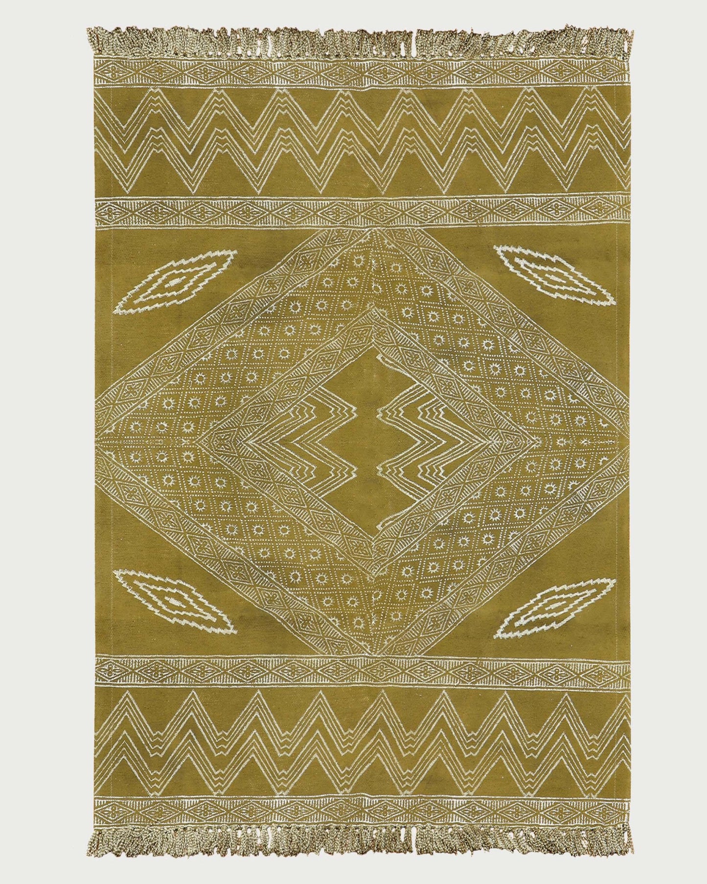 Green Beige Indian Hand Block Print Geometric Guest room Cotton rug