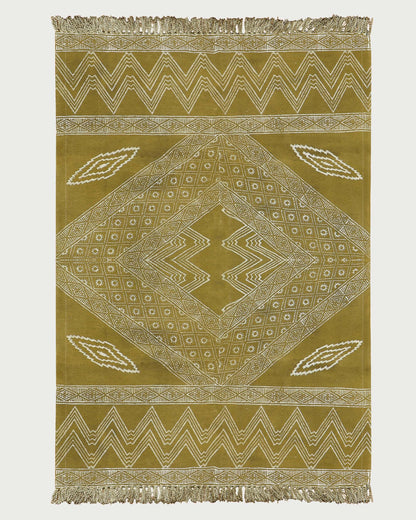 Green Beige Indian Hand Block Print Geometric Guest room Cotton rug