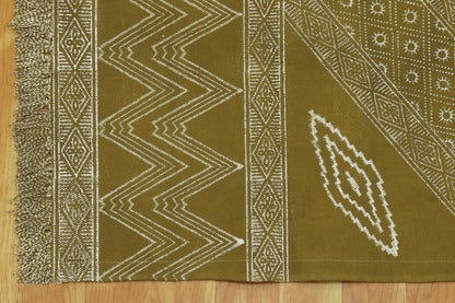 Green Beige Indian Hand Block Print Geometric Guest room Cotton rug