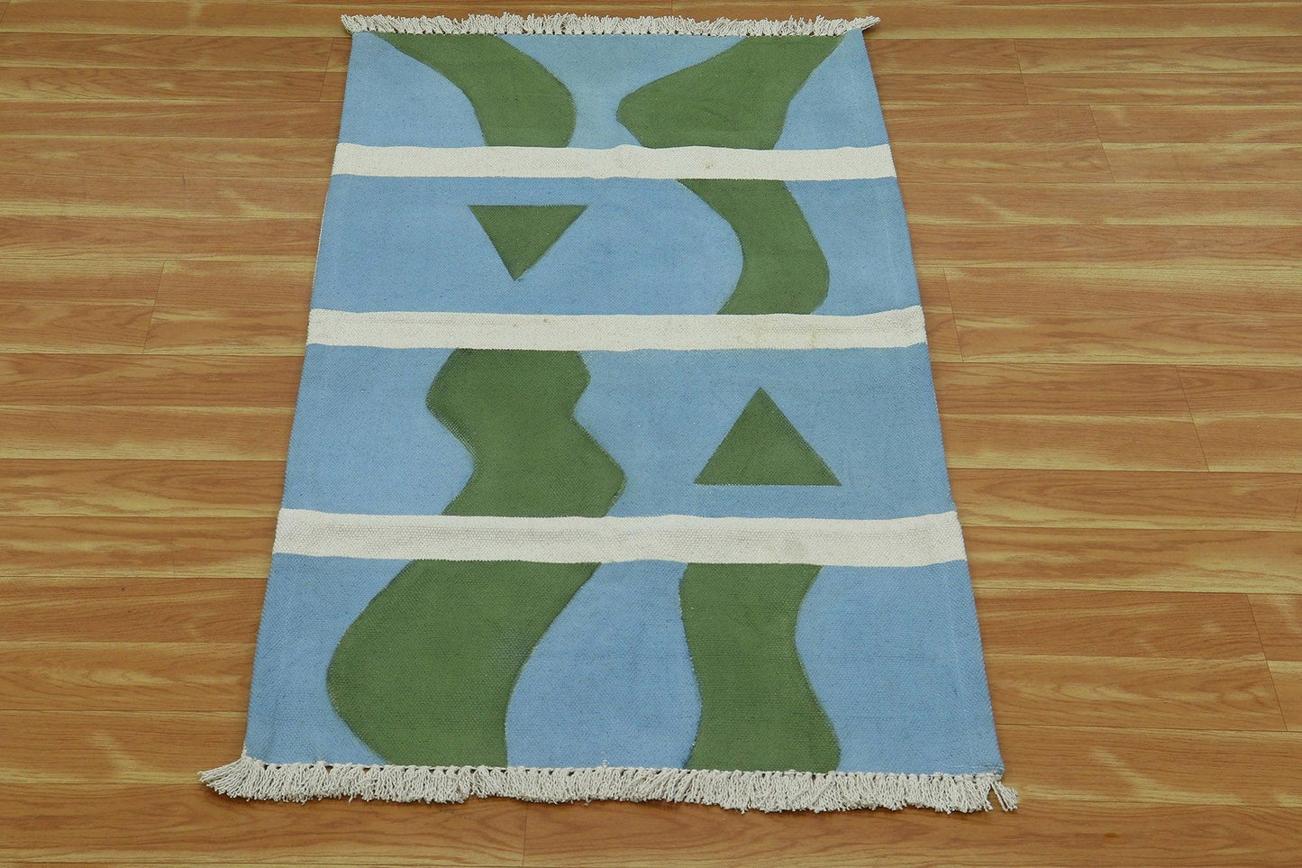 Green Blue Indian Hand Block Print Geometric Guest room Cotton rug