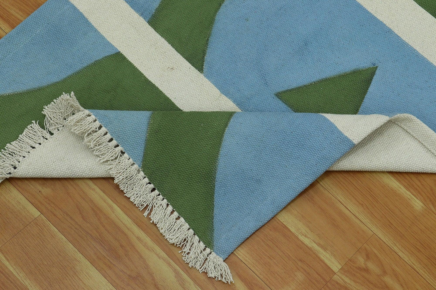 Green Blue Indian Hand Block Print Geometric Guest room Cotton rug