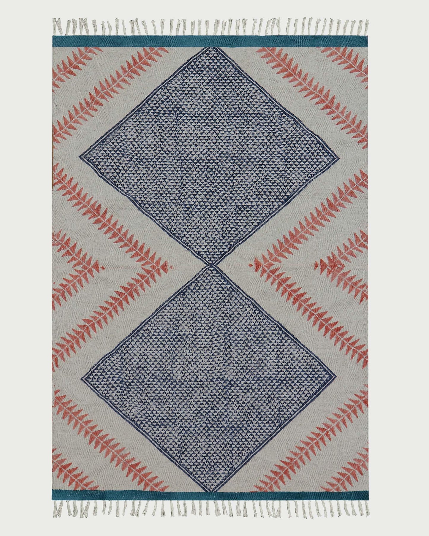 Blue Pink Indian Hand Block Print Geometric Guest room Cotton rug