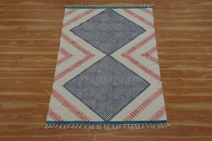 Blue Pink Indian Hand Block Print Geometric Guest room Cotton rug