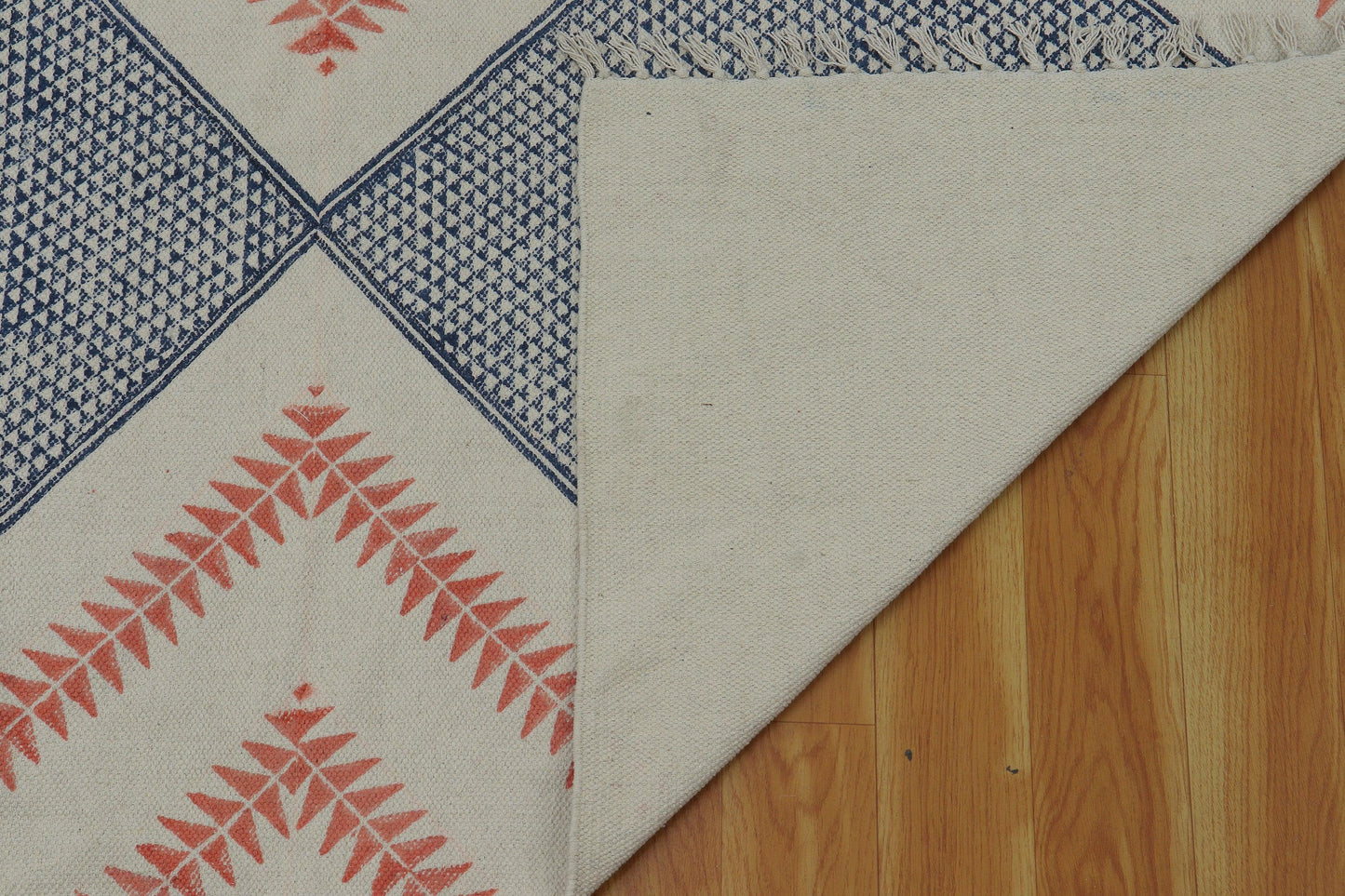 Blue Pink Indian Hand Block Print Geometric Guest room Cotton rug