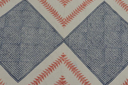 Blue Pink Indian Hand Block Print Geometric Guest room Cotton rug