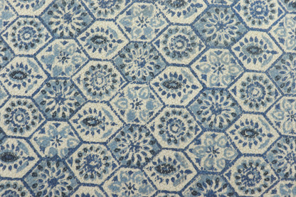 Trendy Hand Block Printed Blue Interior Round Cotton Dhurrie