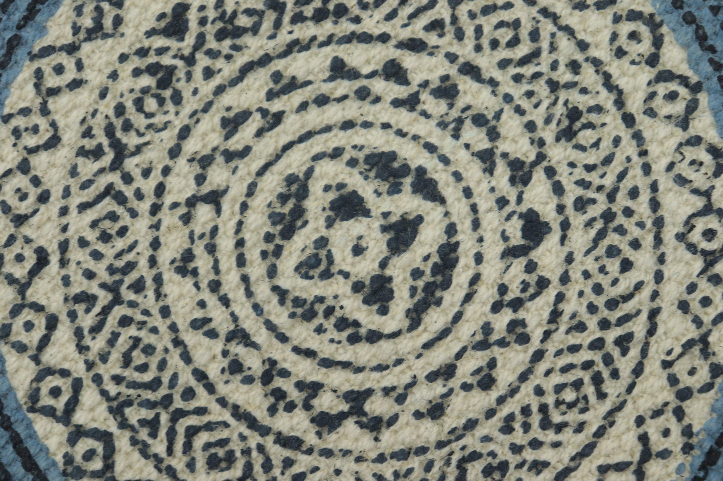 Indian Hand Block Printed Beige Indoor Round Cotton Dhurrie