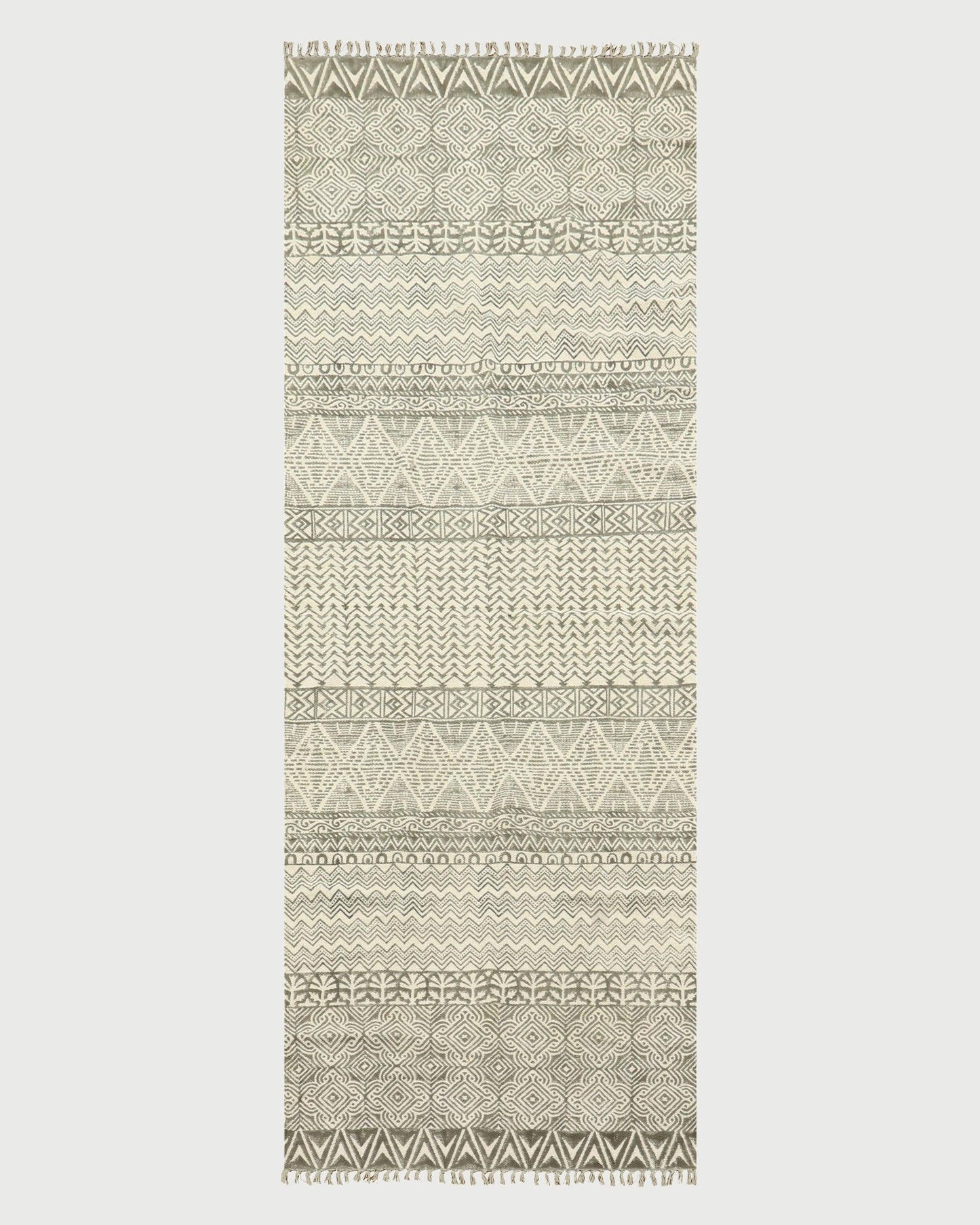 Beige Gray Indian Hand Block Print Geometric Guest room Cotton rug