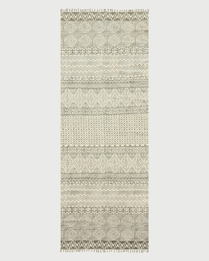 Beige Gray Indian Hand Block Print Geometric Guest room Cotton rug