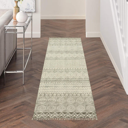 Beige Gray Indian Hand Block Print Geometric Guest room Cotton rug