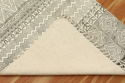 Beige Gray Indian Hand Block Print Geometric Guest room Cotton rug