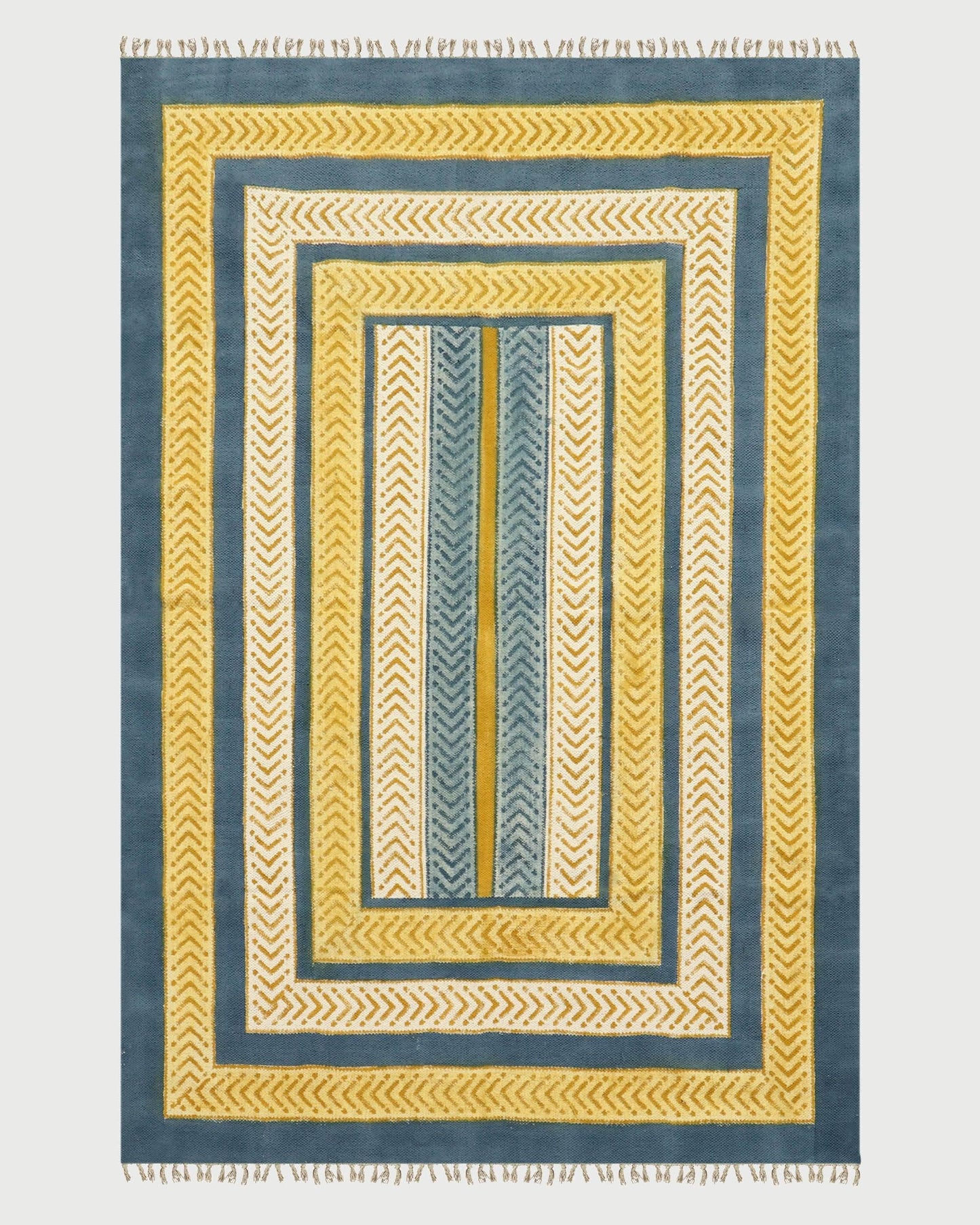 Yellow Blue Indian Hand Block Print Geometric Guest room Cotton rug