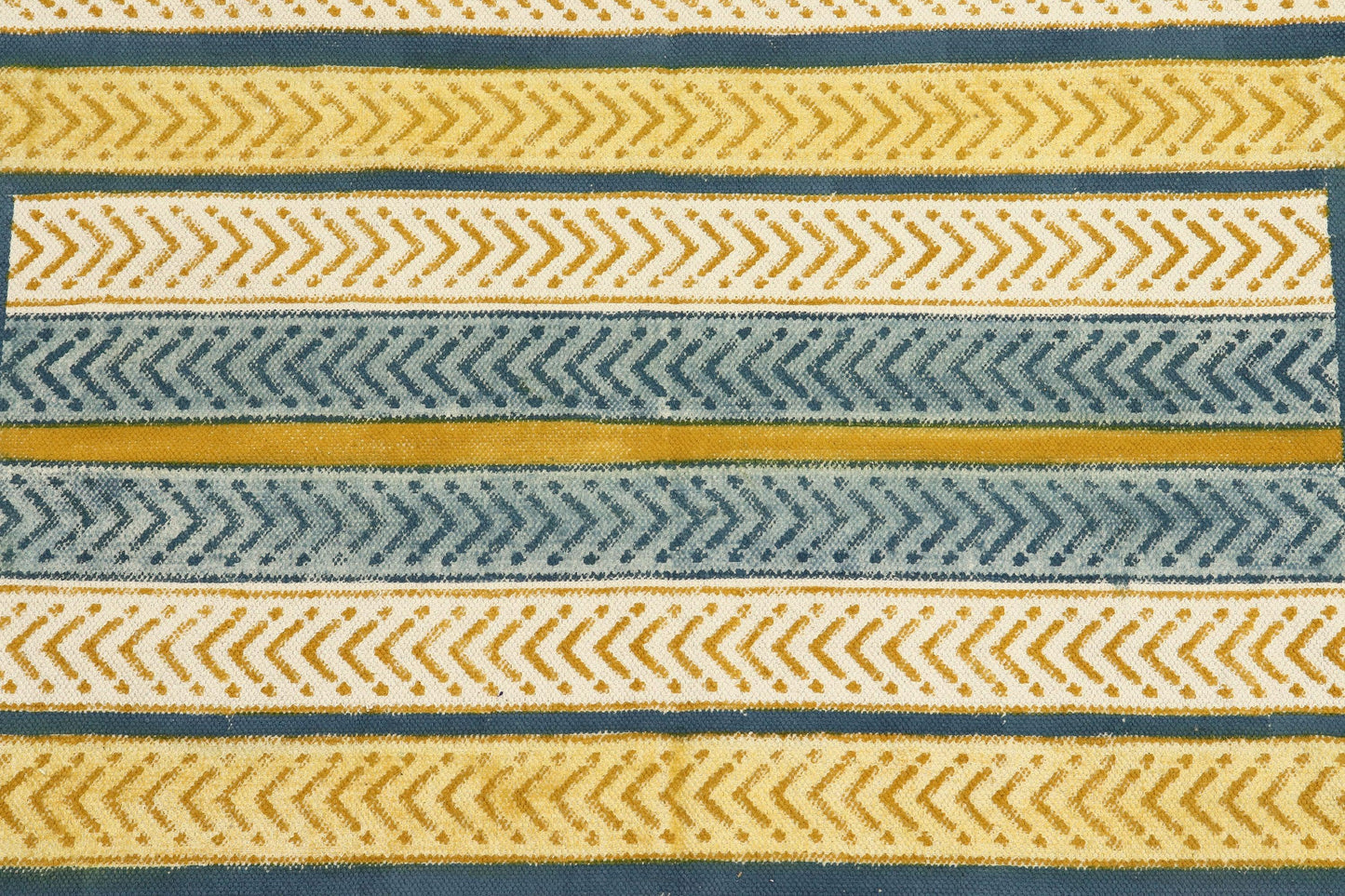 Yellow Blue Indian Hand Block Print Geometric Guest room Cotton rug