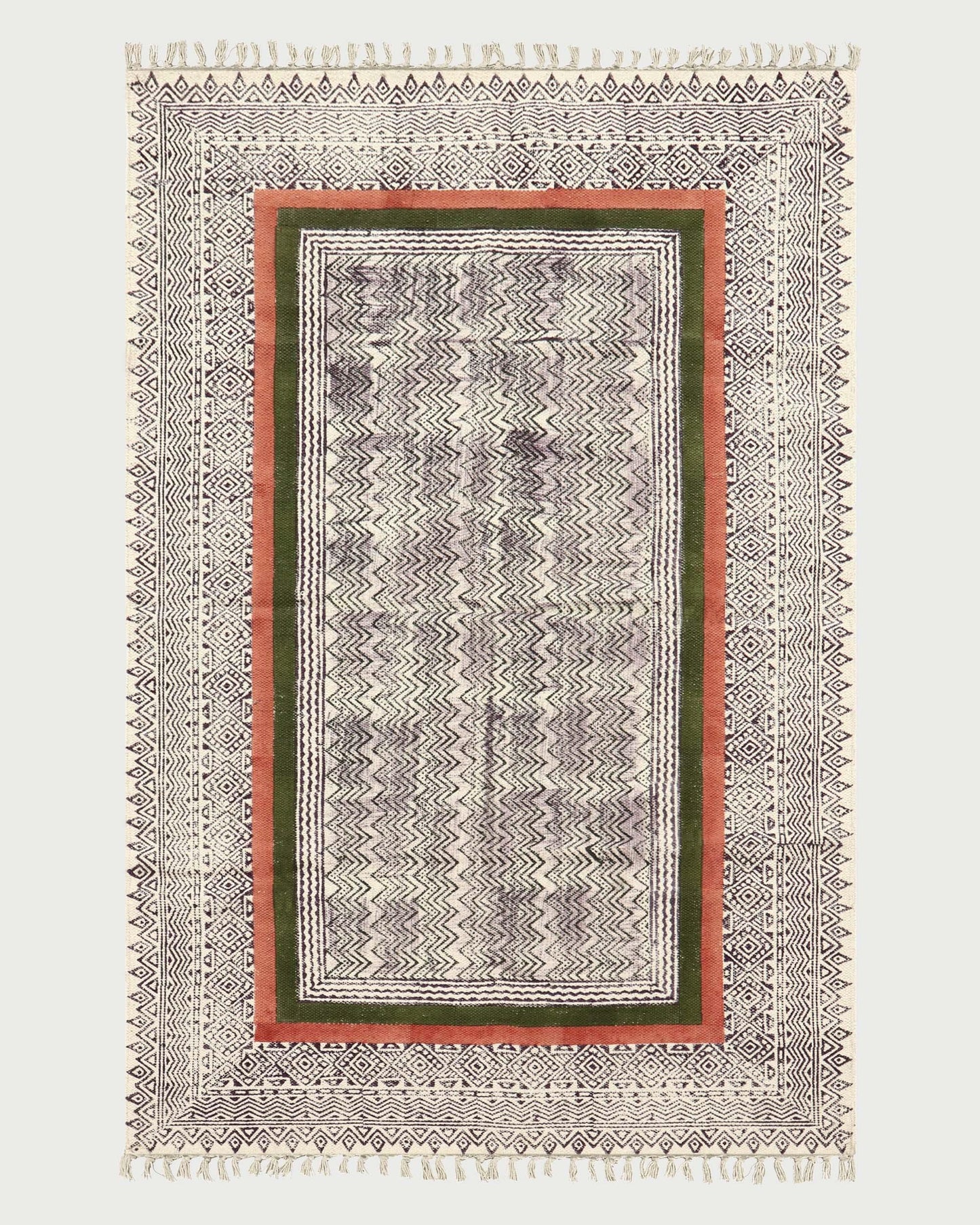 Hand Block Printed Bedroom Decor Cotton Dhurrie Green