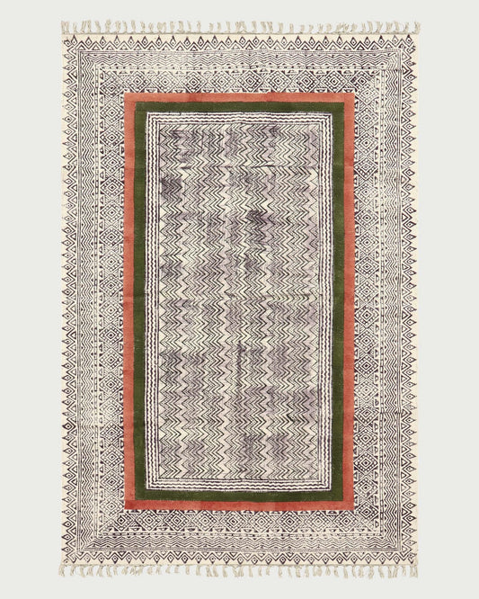 Hand Block Printed Bedroom Decor Cotton Dhurrie Green